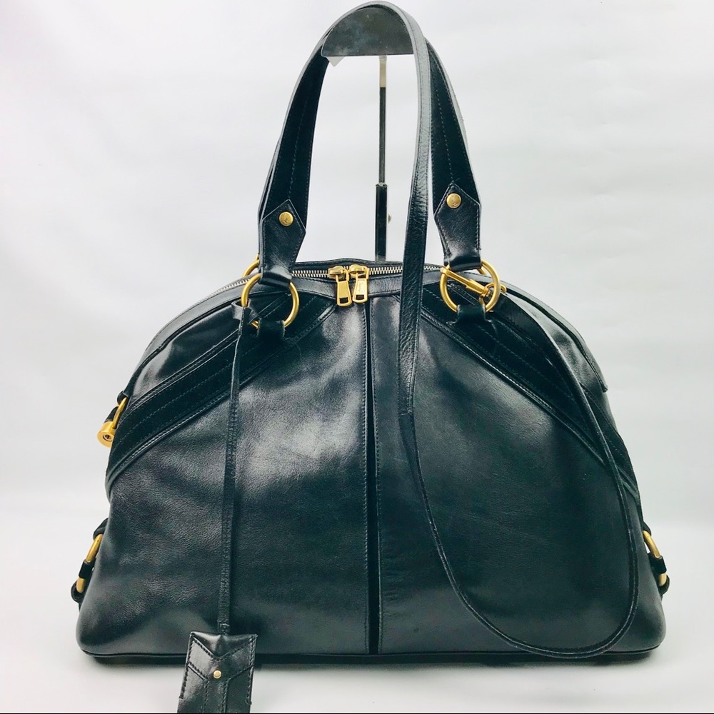 Authentic Yves Saint Laurent Fauve Blk Leather Bag